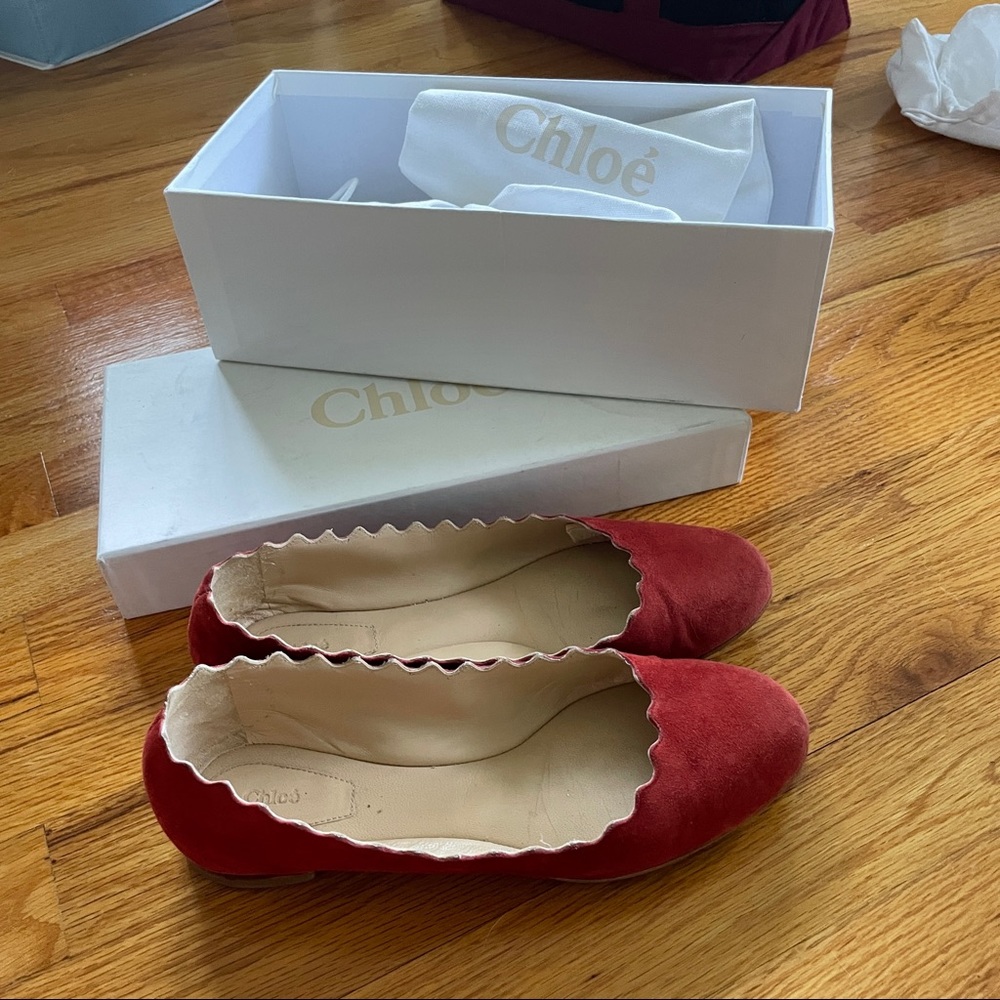 Chloé red suede Lauren flat